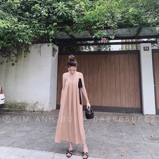 Váy maxi suông 2 dây nơ buộc lệch