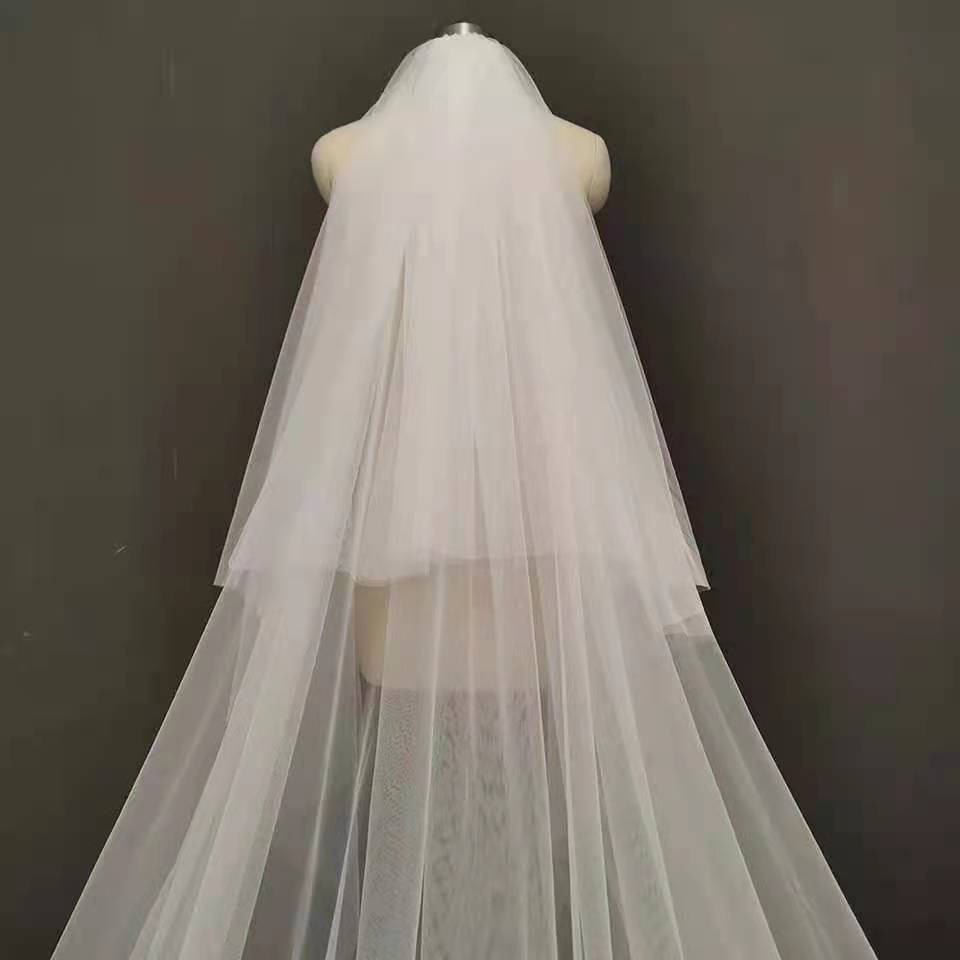 Hình ảnh thực tế Mạng che mặt cưới ren dài 2 T 4 mét Màu trắng ngà Mạng che mặt cô dâu với lược đánh má hồng Cô dâu Đội đầu phụ kiện cưới