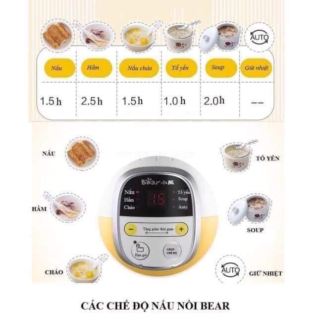 [CÓ LỒNG HẤP] NỒI HẦM CHÁO BEAR 0.8 lít - CHÍNH HÃNG