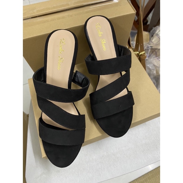 [Free Ship] Guốc cao gót kiểu dáng gót nhọn phối dây bản to hoạ tiết trơn Ma TT11 shose_fashion13 Màu đen, nâu bò