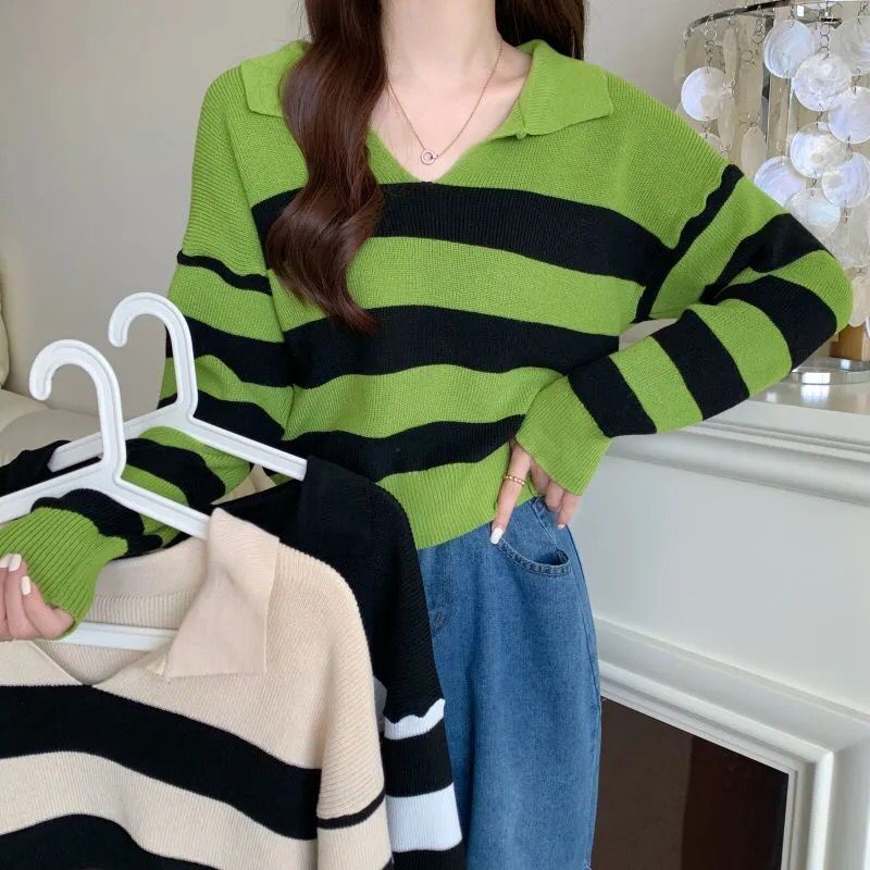 Áo Thun Polo Tay Dài Dáng Rộng Họa Tiết Kẻ Sọc Thiết Kế Mới Thời Trang Dành Cho Mùa Xuân