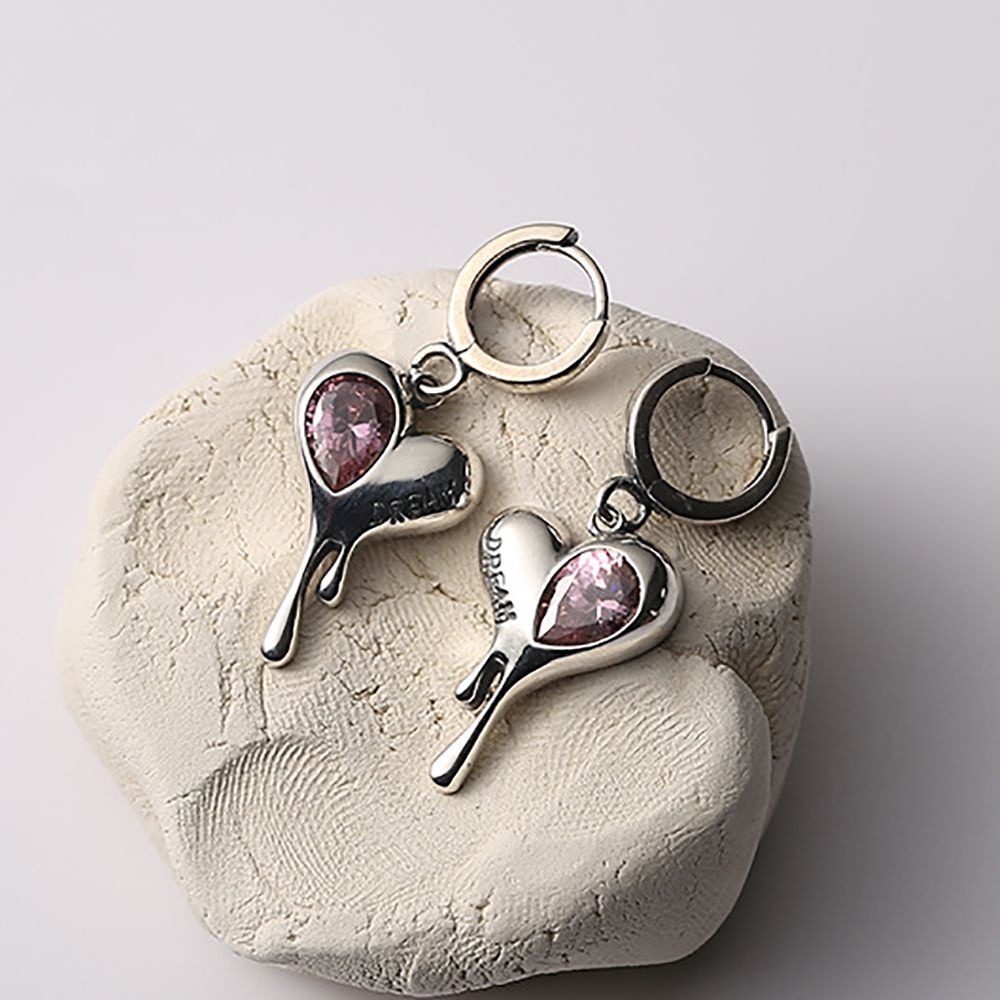 Bông tai hình trái tim đính đá zircon phong cách Hàn Quốc tinh tế thời trang cho nữ