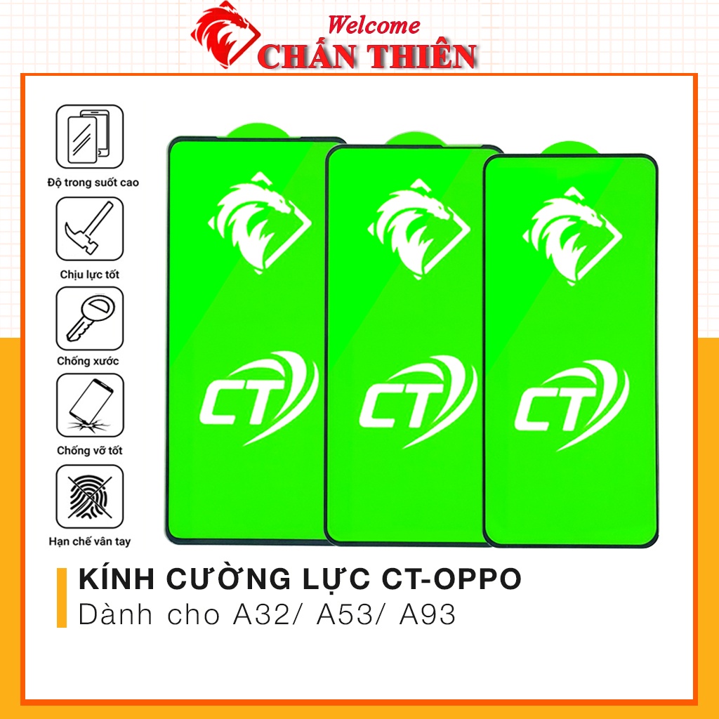 Kính cường lực Oppo A53 A32 A93 full màn trong suốt chống xước độ bền cao có tặng kèm khăn lau màn hình