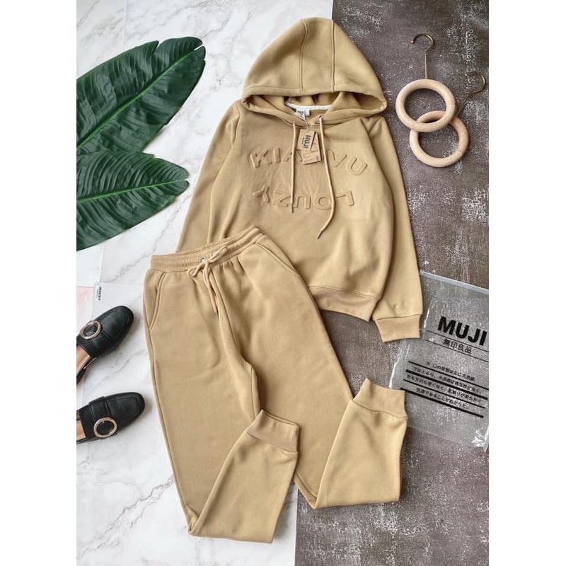 SNU25 - BỘ NỈ BÔNG NỮ CHUI KÈM MŨ CHỮ DẬP NỔI | BigBuy360 - bigbuy360.vn