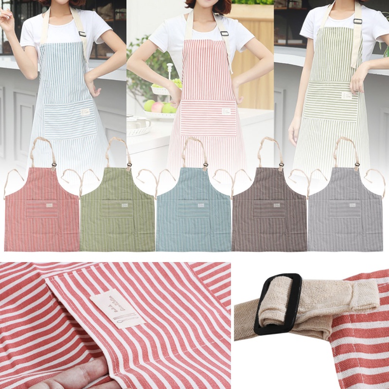 Aoto Tạp Dề Cotton Kẻ Sọc Dài Có Túi Chống Bụi Có Thể Điều Chỉnh Cho Nam Và Nữ