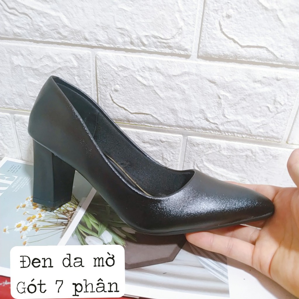 Giày cao gót vuông da bóng da mờ gót 7 phân
