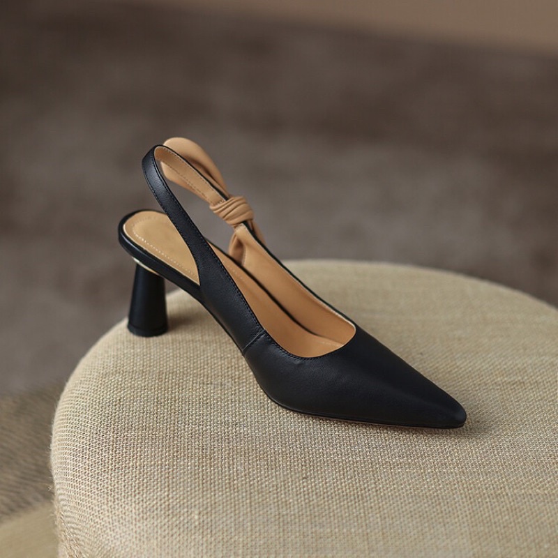 Giày cao gót nữ bít mũi thắt nơ. Sandal cao gót mũi nhọn hở eo 7-8 phân HP14