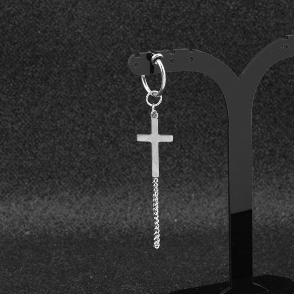 Khuyên Tai / Khuyên Kẹp Vành Tai Kim Loại Dáng Dài Phối Hình Thánh Giá Cá Tính