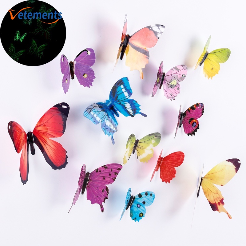 Túi 12 Miếng Dán Tường Hình Bướm 3D Nhiều Màu Sắc Dùng Trang Trí Phòng Khách