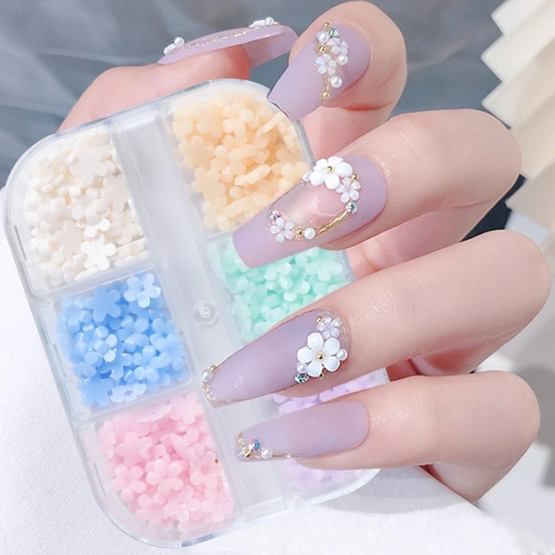 Set 6 Hộp Phụ Kiện Hoa Acrylic Dán Móng Tay Thay Đổi Màu Sắc