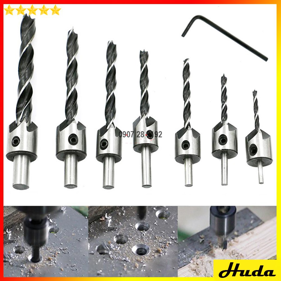 Mũi khoan âm vít gỗ - Bộ 7 cây có điều chỉnh - đồ làm mộc