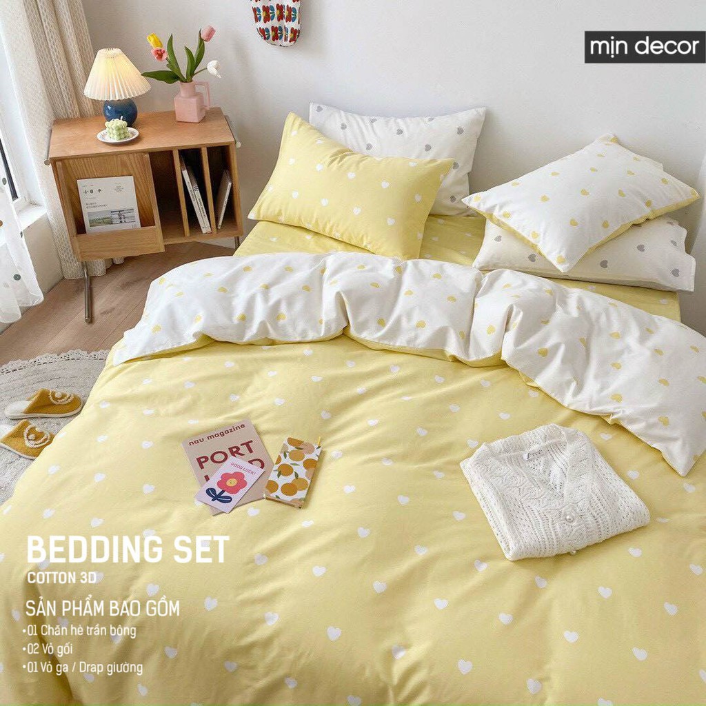 Bộ chăn ga gối Cotton 3D Mịn Decor 2021 - Bộ ga giường và vỏ chăn gối họa tiết tim nhiều màu, sử dụng cả 2 mặt | BigBuy360 - bigbuy360.vn