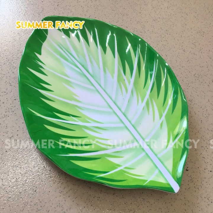 Dĩa in vân lá 22.5 x 15.6 x 2 cm nhựa melamine phíp hình chiếc lá, phíp  - Leaf dish F-HXL06