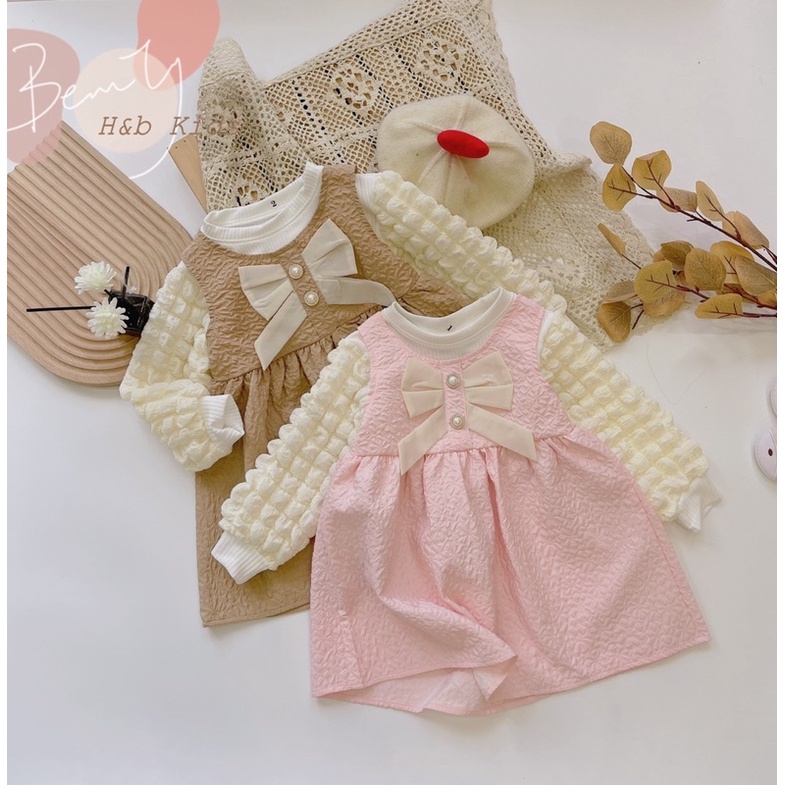 Váy nâu hồng phối tay xốp bé gái hàng shop