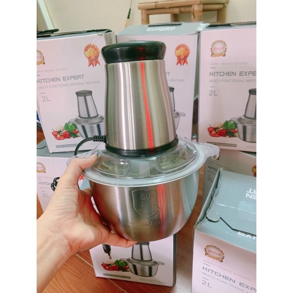 MÁY XAY THỊT ĐA NĂNG CỐI 2L INOX 304 , 4 LƯỠI DAO THÉP KHÔNG GỈ XAY SINH TÓ CÁ RAU THỊT