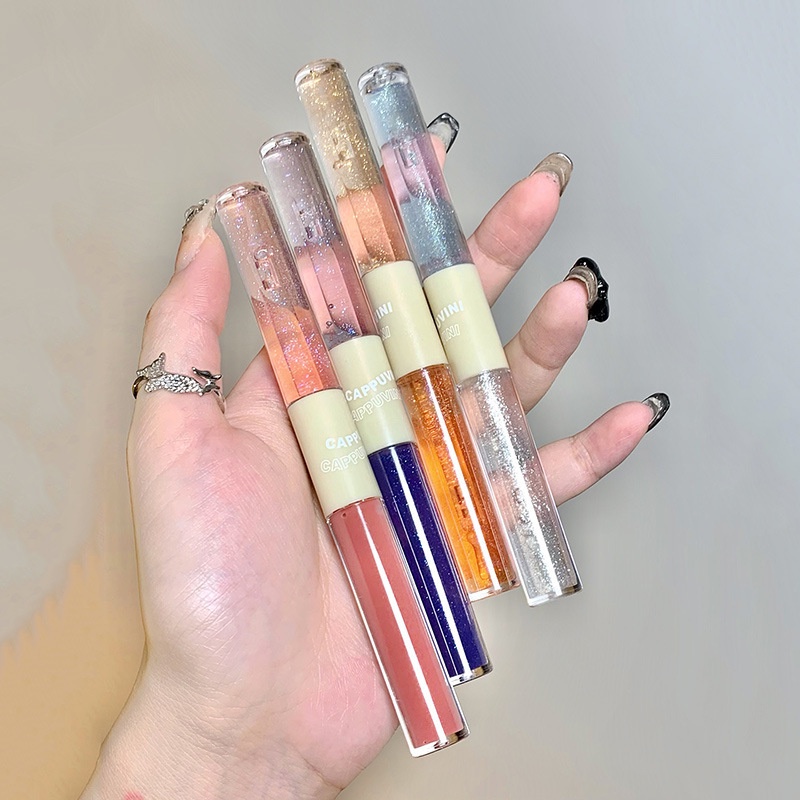 Son Bóng Dạng Lỏng Trong Suốt Thiết Kế Hai Đầu Dưỡng Ẩm Làm Mịn Đường Viền Môi