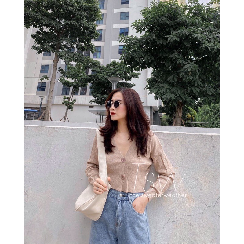 Áo len khoác cardigan dáng croptop 2 khuy(cúc) cài (x29#)