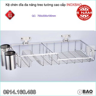 Kệ úp chén dĩa inox bảo kag-vtl370 treo tường, giá đựng bát đĩa sus304 dập đặc cao cấp 70cm kèm 2 ống đũa siêu bền
