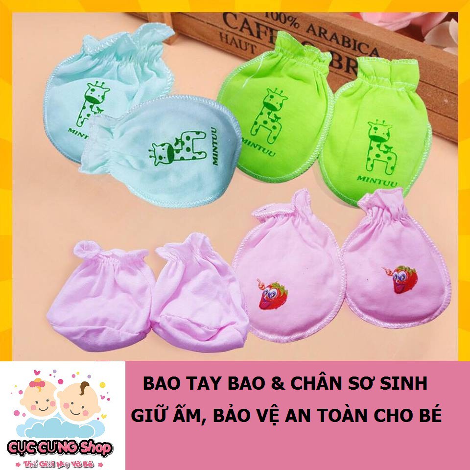 Bộ bao tay chân cotton sơ sinh họa tiết