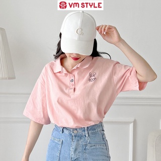 Áo thun tay ngắn VM Shop cổ bẻ thêu thỏ, áo polo nam nữ thời trang ulzzang 976_ ATU00254