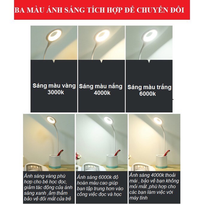 ĐÈN BÀN CHỐNG CẬN , CHỐNG LÓA , 3 CHẾ ĐỘ ,CÓ HỘC BÚT WS - 8002