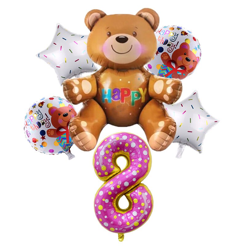 Set 7 bong bóng tráng nhôm hình gấu 3D kích thước 32 inch trang trí tiệc sinh nhật