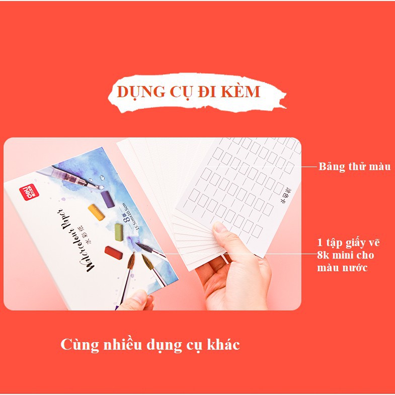 Màu nước dạng nén Deli hộp sắt cao cấp - 24 màu/36 màu / Kèm 8 phụ kiện