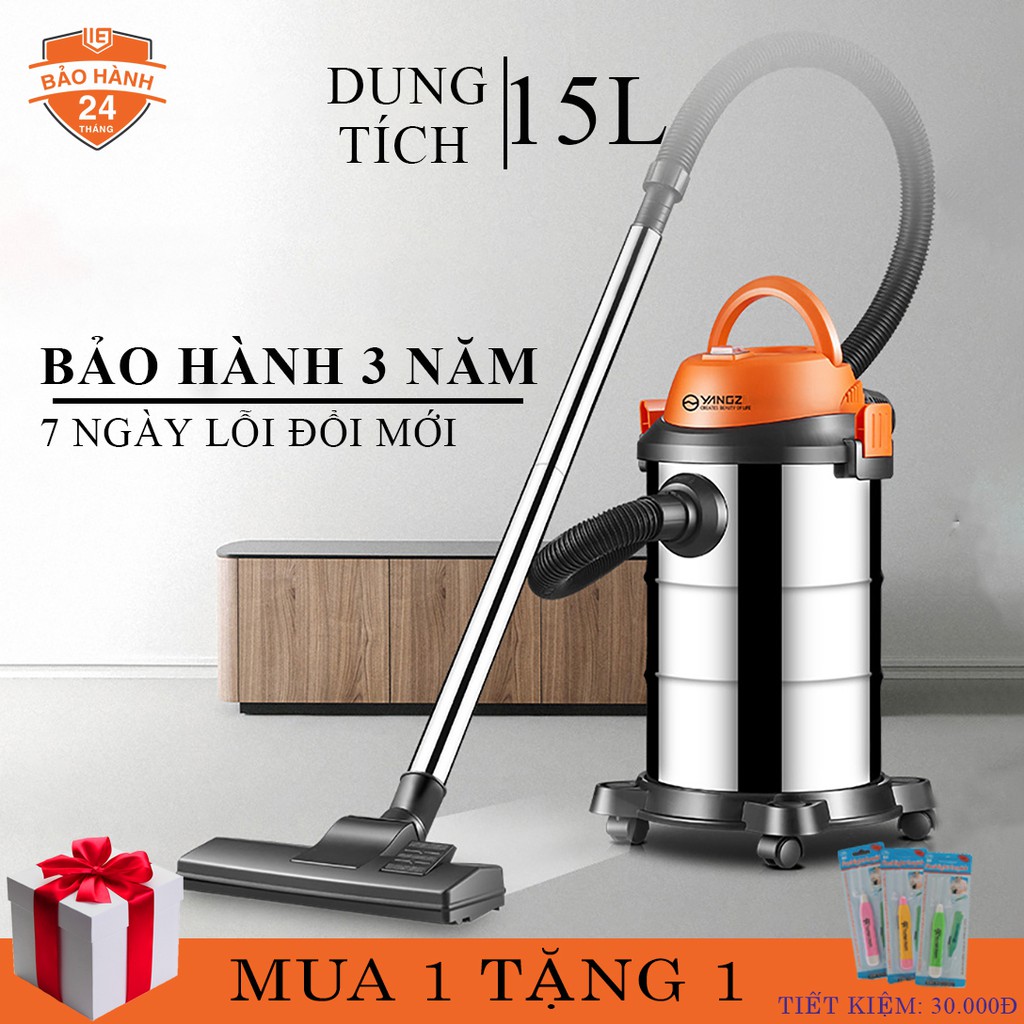 Máy hút bụi gia đình, công nghiệp công suất lớn 1200W, dung tích 15L tích hợp 3 chế độ khô- ướt- thổi