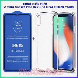 Cường Lực Full Màn 10D cho iPhone + Ốp silicon trong suốt cao cấp cho iphone 6G đến iphone 11 pro max
