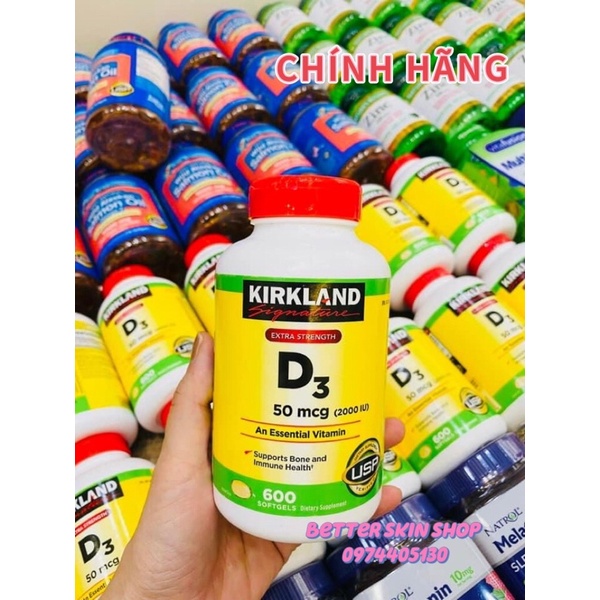 Viên uống bổ sung vitamin D3 Kirkland 500mcg (200IU)