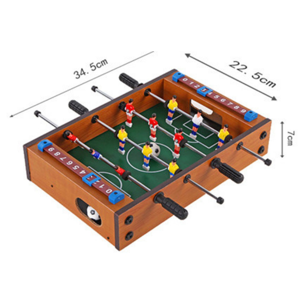 Bộ đồ chơi bi lắc banh bàn đá bóng bằng gỗ kt 34.5x22.5x7 bàn bi lắc size nhỏ 4 tay cầm kèm theo 2 bóng