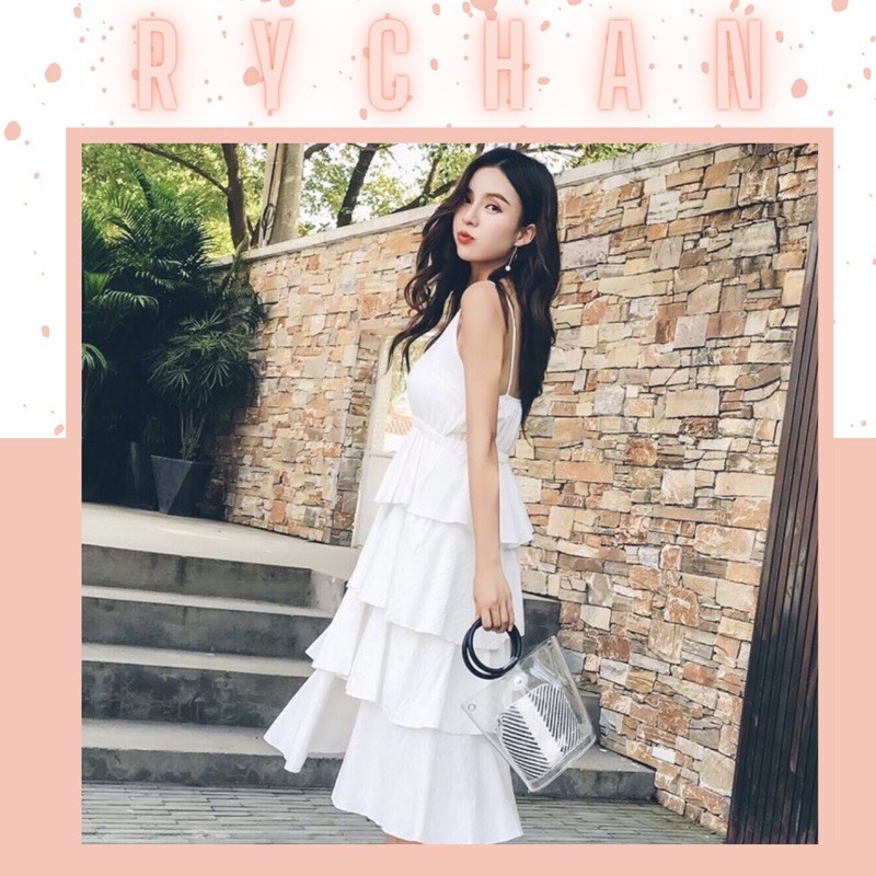 DM473 - Đầm Maxi Hai Dây Trắng Nhiều Tầng | BigBuy360 - bigbuy360.vn