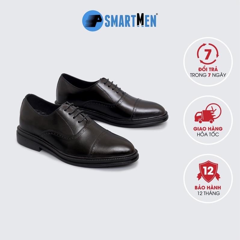 Giày tây Tăng chiều cao da bò nam công sở SmartMen GD-400 Đen 👞