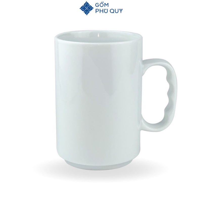 Cốc Sứ, Cốc Uống Nước, Gốm Sứ Bát Tràng Trụ Trắng 500ml Có Nắp Đậy