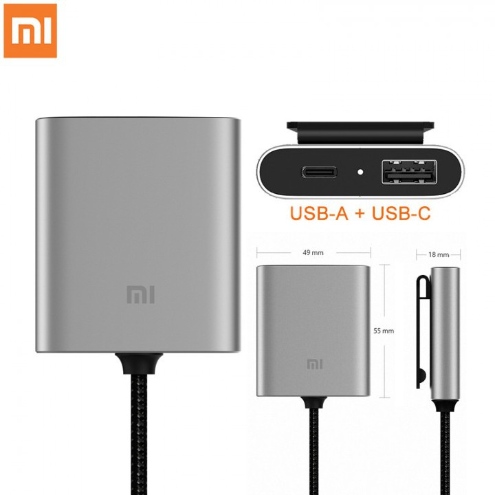 Cốc Sạc Hai Cổng Usb Xiaomi Pd 2.0 Qc 3.0 1.8m Cho Xe Hơi