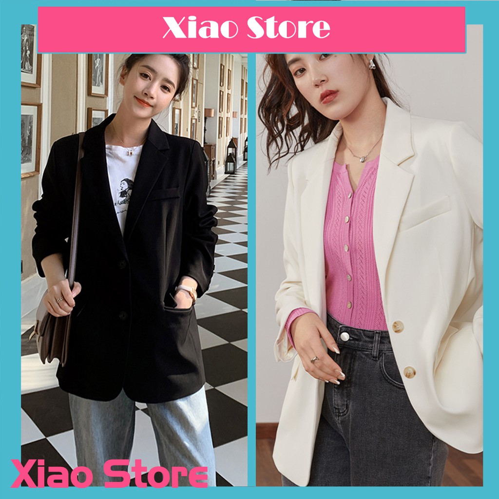 Áo blazer nâu tây sang chảnh màu đen trơn, mầu trắng - Áo vest ,áo blazer nữ vải trượt vạt bầu dáng rộng,hàng xuất khẩu