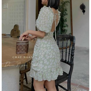 Đầm hoa cúc thắt dây lưng