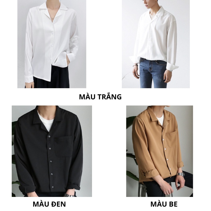 Áo sơ mi form rộng cổ vest cổ ve tay dài unisex nam nữ vải lụa mềm mịn ít nhăn VRD01
