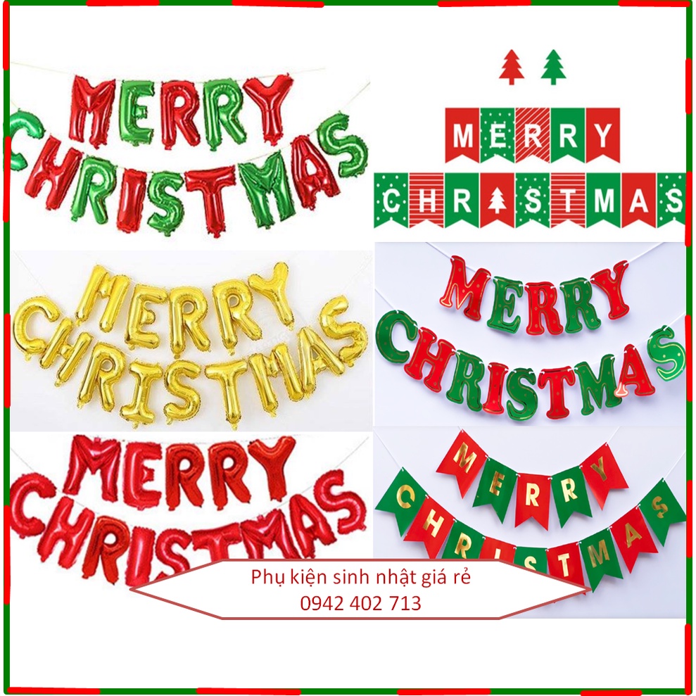 Bóng chữ Merry Christmas - Dây chữ banner Merry Christmas Bóng nhôm hình trang trí Giáng sinh Noel