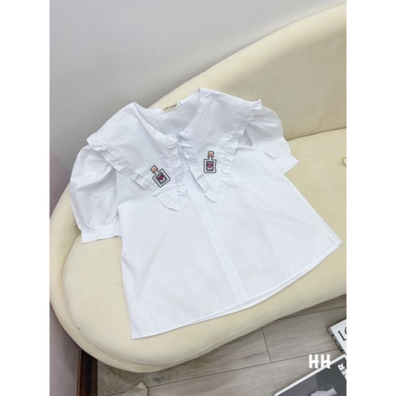 Áo Sơ mi Tiểu Thư BÁNH BÈO thêu hình chai nước hoa PC