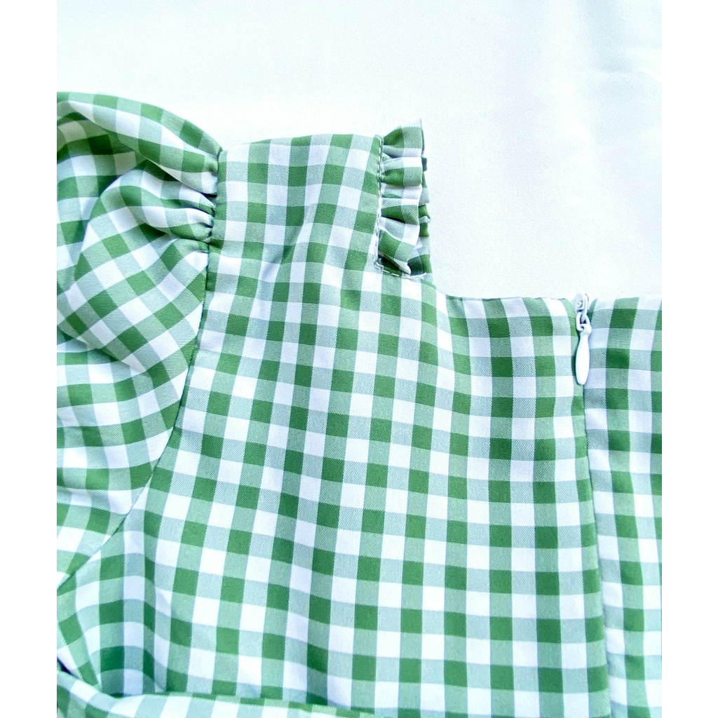 Đầm cổ vuông nhún bèo tay phồng cho bé Handy kids