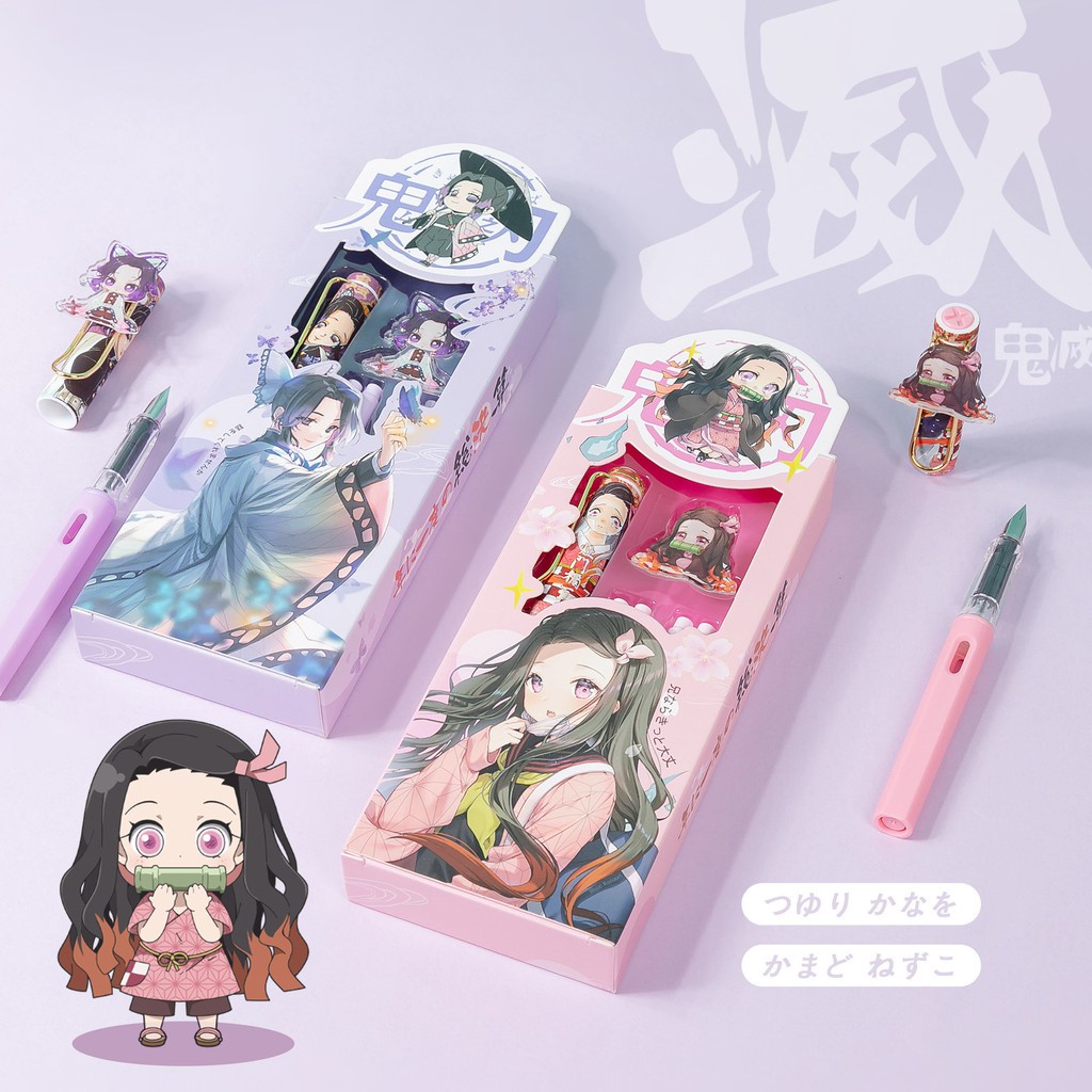 Bộ Bút Máy Kimetsu no Yaiba Có Hộp Mực Điều Chỉnh Tư Thế Ngòi EF Dễ Thương Cho Học Sinh Kamado Tanjirou Nezuko Agatsuma Zenitsu