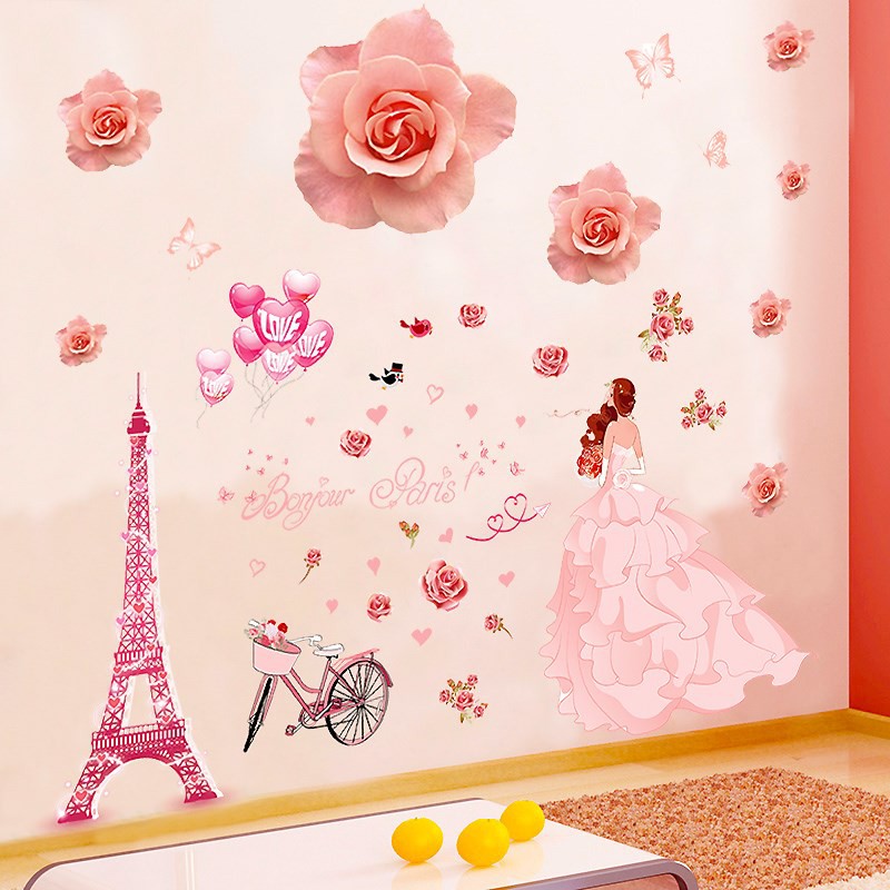 Decal dán tường Cô dâu váy hồng