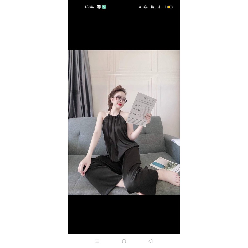 🌹🌹sét đồ ngủ áo yếm cổ gấp ly quần dài sexy lụa satin siêu xinh🌹🌹