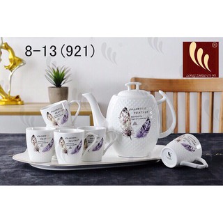 bộ ấm chén kèm khay( hình lông vũ)