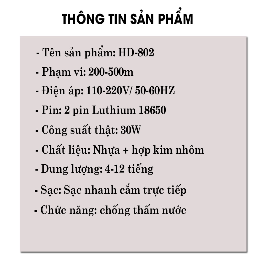 ĐÈN PIN SẠC đội đầu LED SIÊU SÁNG HD - 802 CAO CẤP chóa 80mm chống nước