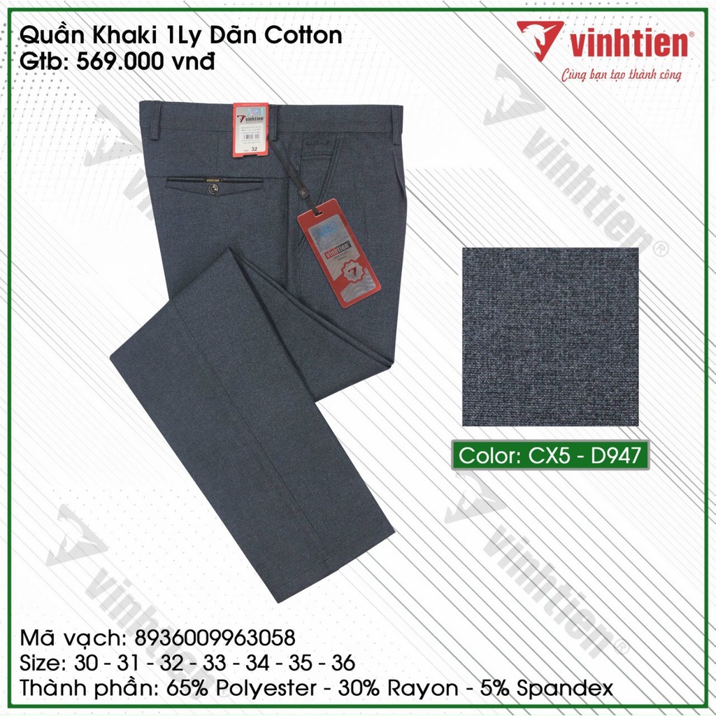 Quần Kaki 1Ly Nam Dãn Cotton Vĩnh Tiến 569 - Nhiều Màu