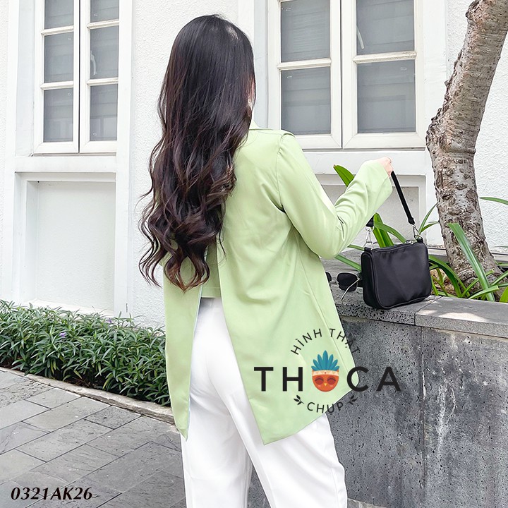 Áo khoác vest blazer túi nấp tay dài xẻ tà sau xanh bơ THOCA HOUSE hàng mới độc đáo, kiểu dáng hiện đại | BigBuy360 - bigbuy360.vn