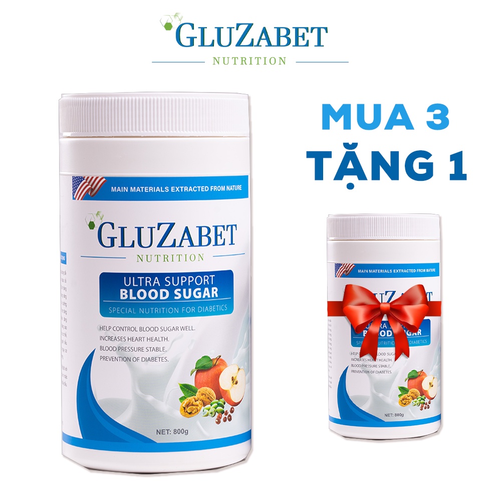 Sữa hạt dinh dưỡng cho người tiểu đường Gluzabet - Combo mua 3 tặng 1 (hộp 800g)