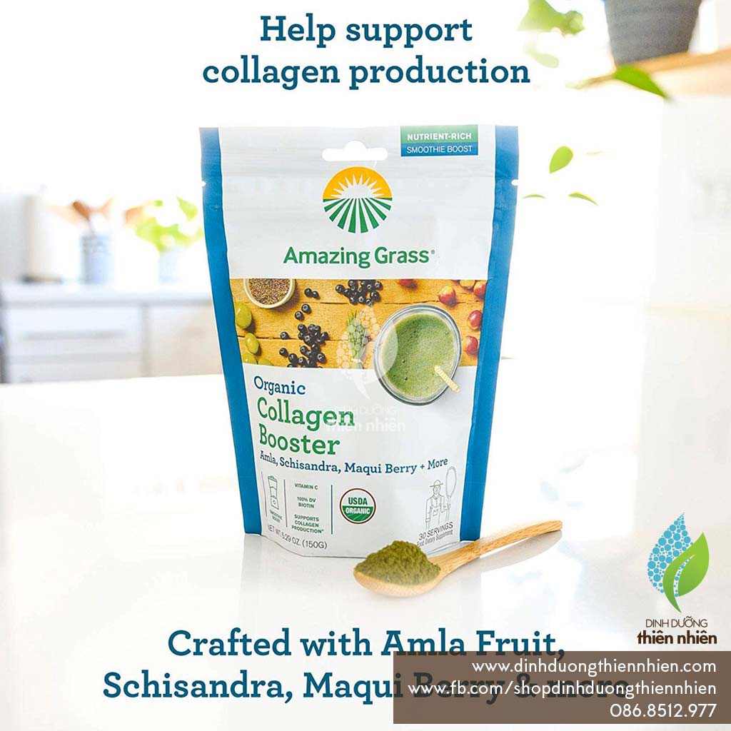 Hỗn Hợp Bột Uống Rau Củ Quả Hữu Cơ, Amazing Grass Vegan Collagen Booster, Giúp Cải Thiện Da Móng Tóc, 150g